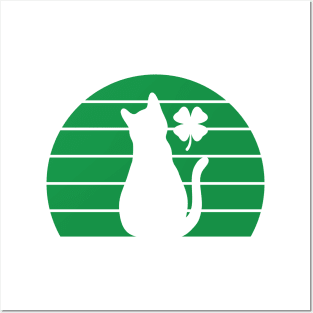 St Patricks Day Cat Lucky Shamrock Posters and Art